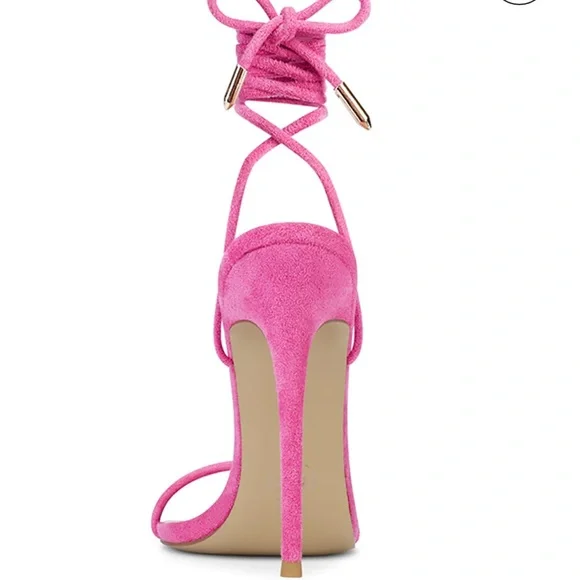 NWT Femme Barely There Lace Up Sandals in Deep Pink as seen on Hailey Bieber - Picture 9 of 15